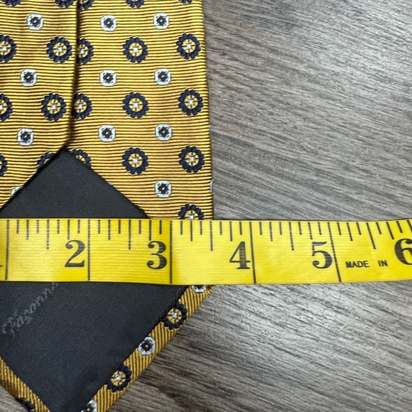 Faconnable Gold w/ Navy & White Check Silk Tie - Picture 4 of 4